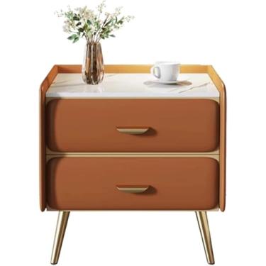 Imagem de Mesa lateral moderna mesa de cabeceira de pinho armário de cabeceira de microfibra couro mesa de canto sem instalação mesa lateral moderna gaveta cômoda para casa deslumbrante, laranja, 45 cm