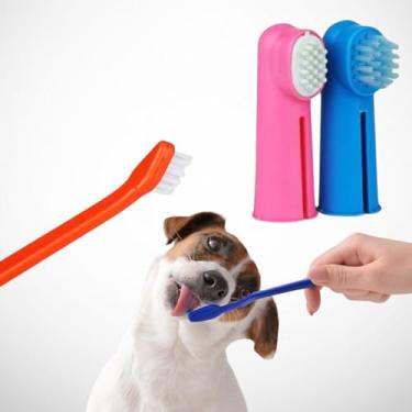 Imagem de TOOTHBRUSH KIT ESCOVA DENTE PET 3 Escovas de Dente para Cachorro Gato Dedal Higiene Pet