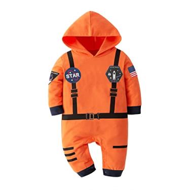 Imagem de Roupa de astronauta para bebês meninos e meninas fantasia de Halloween, macacão de manga comprida laranja 0-3 meses
