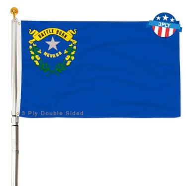 Imagem de Bandeira do estado de Nevada com 3 camadas de 2 x 3 pés 150D poliéster dupla face resistente ao ar livre cores vivas com cabeçalho de lona durável e 2 ilhós de latão