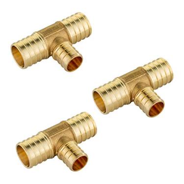 Imagem de (Pacote com 3) EFIELD 2.5 cm x 2.5 cm x 3/10.2 cm Barb Crimp Pex Reducing Tee Brass Fittings, ASTM F1807