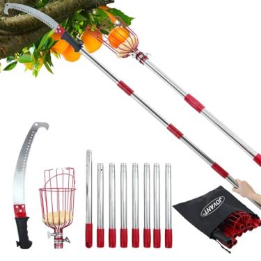 Imagem de JOVANT Serra de vara 2 em 1 de 3 m e colhedor de frutas para poda de árvores e colheita de frutas, lâmina SK5 e colhedor de frutas de aço de alto carbono para cortar galhos altos e agarrar frutas,