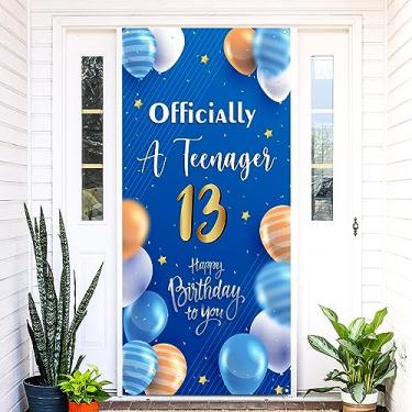 Imagem de Labakita Faixa de porta de aniversário de 13 adolescentes, decorações de aniversário de 13 anos para meninos e meninas, faixa azul de feliz aniversário de 13 anos, oficialmente uma placa de 13