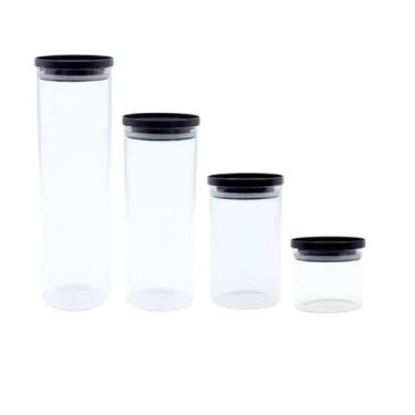 Imagem de Kit De Potes Redondos De Vidro Para Mantimentos Com Tampa Plástica Hermética, 4 Peças, Resistente Organizador Amazenador De Macarrão Grãos Escritex