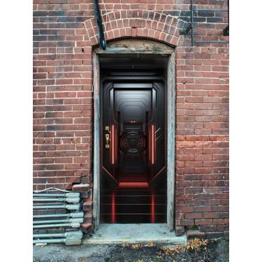 Imagem de WOOHOOROO Retire e cole o adesivo de porta Sense of Future Technology brilhante vermelho escuro claro capa de porta para quarto/geladeira 70,3 cm L x 78,7 cm C, conjunto de 2 folhas