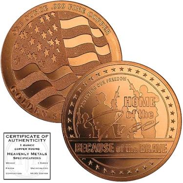 Imagem de Home of The Free Because of The Brave Armed Forces Tribute - 1 oz .999 Pure Copper Round Challenge Coin in Capsule