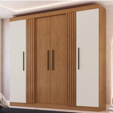 Imagem de Guarda Roupa Casal 6 Portas 2 Gavetas Ripado Suecia Faimec, Freijo/Off