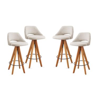 Imagem de Kit 4 Banquetas Giratórias Estofadas com Encosto Nicole Nude