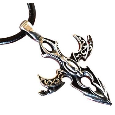 Imagem de Colar de couro com pingente pagão de cruz gótica trilogia de estanho