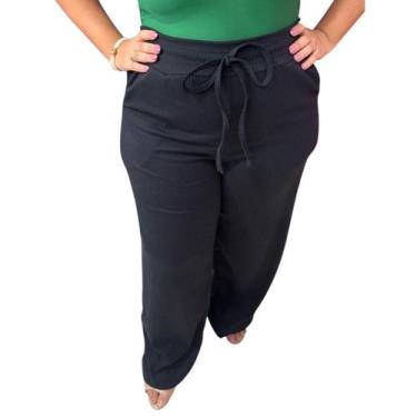 Imagem de Calça Wide Leg Malha Canelada Calça Pantalona Feminina Tamanho Plus G1