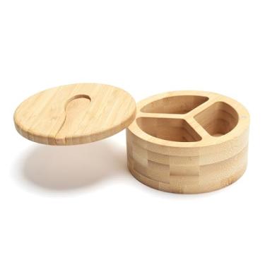 Imagem de YACEYACE Saleiro de bambu com tampa e colher, recipientes pequenos de sal e pimenta de 255 g, recipientes de sal de bambu para bancada, tigelas de sal e pimenta