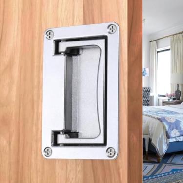 Imagem de Puxador de porta embutido prateado de 11 cm, a alça embutida tem molas dentro dela que puxam automaticamente, puxador de porta, alça embutida, material de liga de zinco