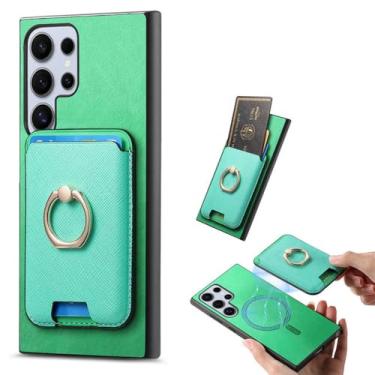 Imagem de Capa de celular com anel magnético e porta-cartão para Samsung Galaxy S24 Ultra S23 FE A05S A05 A15 A25 A35 A55 A24 A34 A54 A14, verde, para Galaxy A54