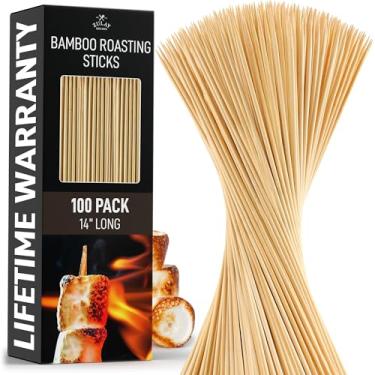 Imagem de Zulay Kitchen Espetos De Bambu Autênticos - 100, Palitos De Assar De 14" - Espetos De Bambu Resistentes De 5 Mm - Palitos Grossos Para Churrasco - Ideais Para Grelhar E Acampar