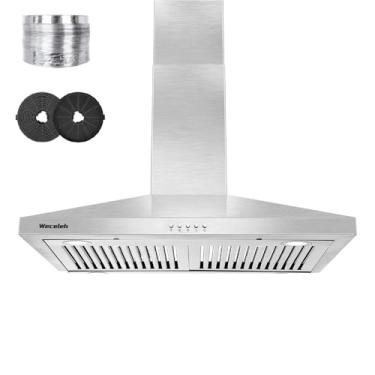 Imagem de Weceleh Exaustor De Parede De 30 Polegadas 450 Cfm Sobre O Exaustor De Fogão Exaustor De Aço Inoxidável Com Botão De Pressão De Ventilação De Exaustão Canalizada 2 Luzes Led Exaustor De 3 Velocidade