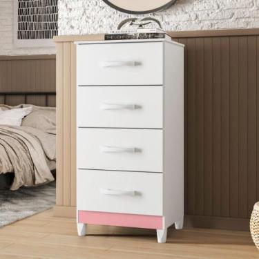 Imagem de Comoda Siria 4 Gavetas Branco Rosa - Mais de Casa