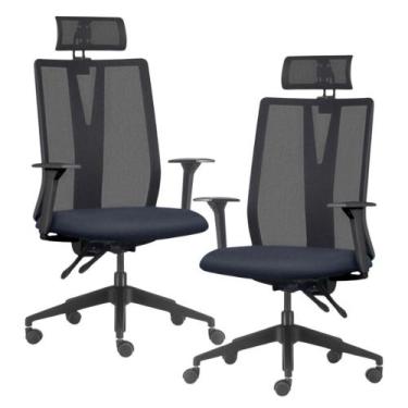 Imagem de Kit 2 Cadeiras Escritório Giratória Presidente Flow F02 Base Preta Sin