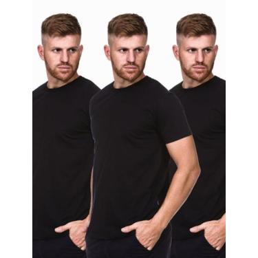 Imagem de Kit 3 Camisetas Masculina Algodão - Básica Lisa - Lynn, Preto, Preto, 