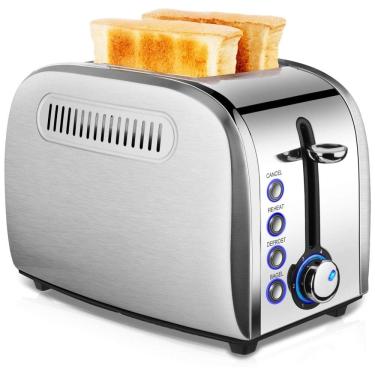 Imagem de Torradeira de 2 Fatias com 6 Níveis de Tostagem em Aço Inoxidável, 800W, 110v, JEWJIO T 36UB, Prateado