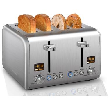 Imagem de Torradeira Elétrica 4 Fatias com 7 Níveis de Tostagem, 1800W, 110v, SEEDEEM, Prateado