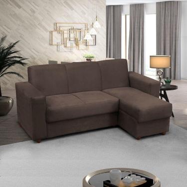 Imagem de Sofá 3 lugares com Chaise LD Bia Suede Marrom Madelina Decor