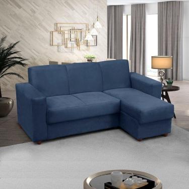 Imagem de Sofá 3 lugares com Chaise LD Bia Suede Azul Madelina Decor