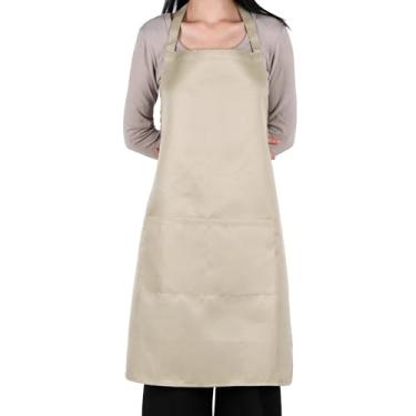Imagem de MIKI WELL Aventais de babador - Avental de cores mistas com bolsos, para cozinha, cozinha, restaurante, churrasco, pintura, artesanato, Creme, Tamanho Único