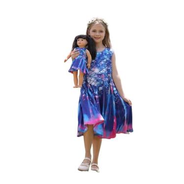 Imagem de Bow Dream Roupas femininas arco-íris sereia unicórnio para meninas vestido roupa menina americana 3-12 anos, Azul escuro, 11-12 Anos