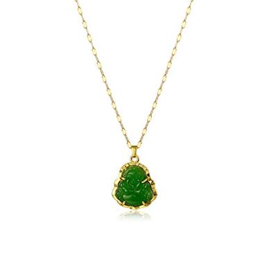 Imagem de Conjunto de colar de luxo com pingente de Buda para rir, zircônia cúbica verde da sorte, pedra preciosa brilhante banhada a ouro 18 quilates, joias de amuleto para mulheres e homens, Cristal, pedra preciosa,