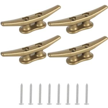 Imagem de VEITHI Chuteiras de doca de 10 cm pintadas a pó de bronze antigo, travas de doca de barco com ferragens, ideal para decks, cais para amarrar barcos, decoração náutica, chuteiras de amarração de barco