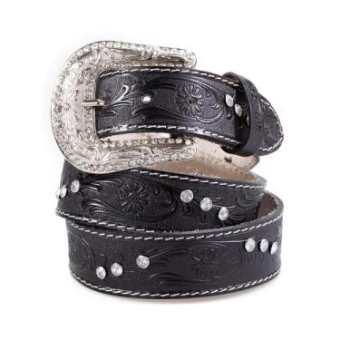 Imagem de Cinto Country Feminino Em Couro Floral Fivela Strass Removivel - Pampa