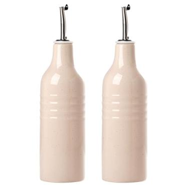 Imagem de famiware Jupiter Frasco dispensador de azeite de oliva de cerâmica de 473 ml, conjunto de 2 frascos dispensadores de azeite de oliva e vinagre com despejadores de aço inoxidável, adequado para