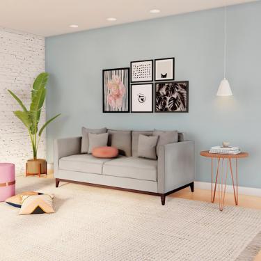 Imagem de Sofá 3 Lugares Bento Base de Madeira Linho Cotton Cru.