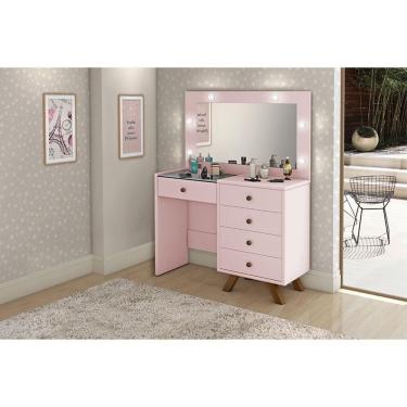Imagem de Penteadeira Luna Camarim Com 4 Gavetas E Porta Joias E Maquiagem Com Tampo De Vidro - Rose