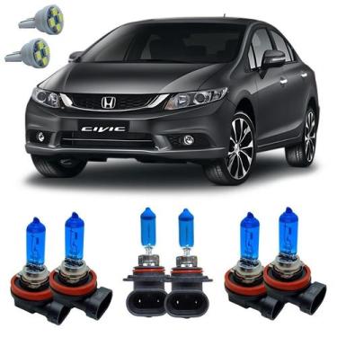 Imagem de Kit Lampadas Super Branca 8500k Civic 2012 A 2016 + Led T10 - Cinoy/Qu