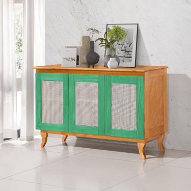 Imagem de Buffet Madeira Maciça Rústico Telinha 3 Portas Deltan - Verde / Imbuia