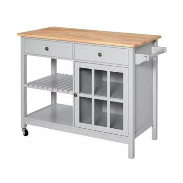 Imagem de Carrinho de Armazenamento Mesa de cozinha aberta mesa de cozinha mesa de corte móvel balcão de barra armário aparador doméstico Carrinho de Armazenamento