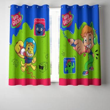 Imagem de Cortina Decorativa Gato Galáctico - KN DECOR, 2,60x1,50