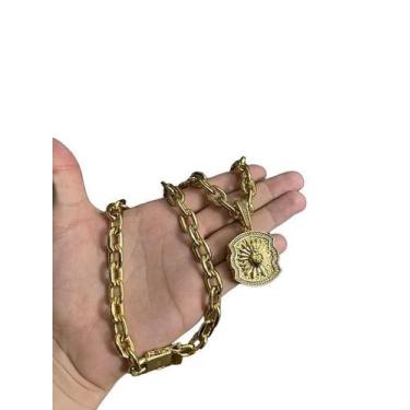 Imagem de Cordão Cadeado 14Mm Pingente Sagrado Coração Banhado A Ouro - Tojoia18