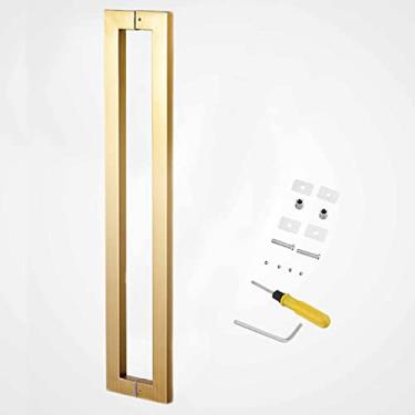 Imagem de Maçaneta de porta de dupla face, puxador de barra para duche, porta de correr de vidro de celeiro / porta de madeira, alças modernas retangulares de portas de entrada de aço inoxidável (cor: ne