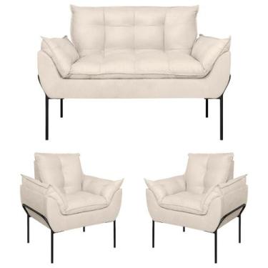 Imagem de Kit 2 Poltronas Opala + Namoradeira Base Metal Preta Suede - B BALAQUI