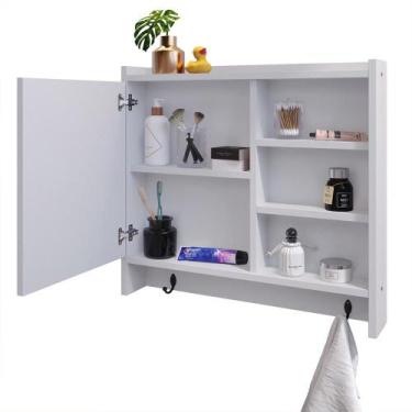 Imagem de Espelheira de Banheiro Armarinho Suspenso Com Porta Ganchos Prateleira