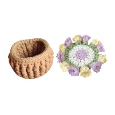 Imagem de rockible Kit de crochê para iniciantes Coaster maconha kit de crochê de crochê decorativo coaster de flores de crochê artesanal para a namorada em casa, Roxo