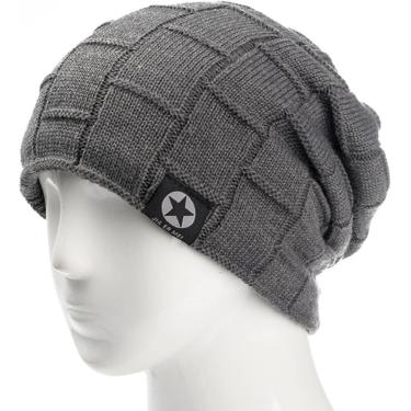 Imagem de Gorro Masculino Chapéu Estrela Inverno Chapéu Pele Gorro Quente Gorro Solto Crânio Tricô Chapéu Masculino Senhoras Esqui Esportes Boné, Grey, A