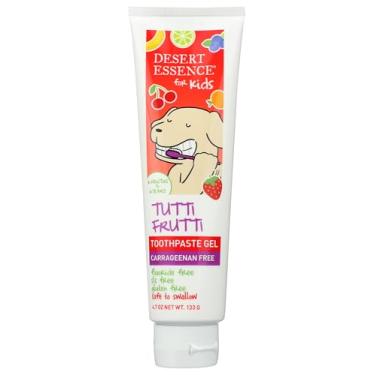 Imagem de Desert Essence Gel de creme dental sem flúor para crianças – sabor tutti frutti – seguro para crianças e bebês – sem glúten, sem SLS, sem flúor – seguro para engolir com xilitol e aloe, 133 g
