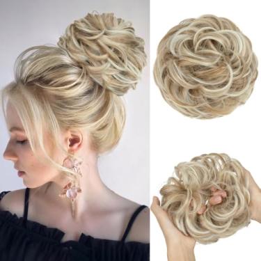 Imagem de CJL HAIR Grande Coque Bagunçado, Ondulado, Cacheado, Scrunchies, Extensões De Cabelo Sintético, Rabo De Cavalo, Penteados Grossos Para Mulheres, Loiro Ensolarado