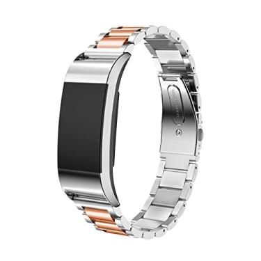 Imagem de Gheper Pulseira de relógio de metal compatível com Fitbit Charge 2, ajuste rápido e fácil, pulseira de aço inoxidável, substituição para smartwatch Charge 2, acessório