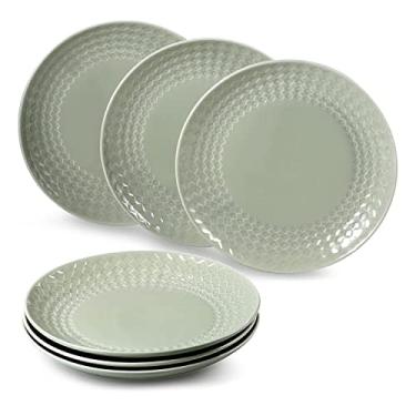 Imagem de Utensílios de mesa criativos de cerâmica, conjunto completo de utensílios de mesa, pratos de sopa verde-cinza, pratos de jantar, pratos de sobremesa, tigelas de cereal, xícaras de café, pires para 6