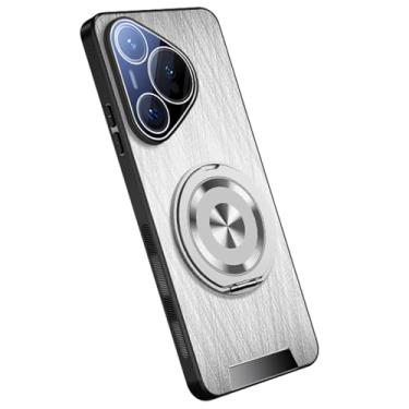 Imagem de LTLMYDAM Capa para Huawei Pura 70 Ultra/70 Pro/70 Pro+/70, capa de proteção de câmera de couro, anel giratório, suporte para sucção magnética montada no carro, branca, 70 Pro