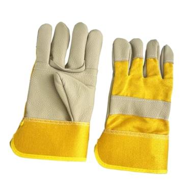 Imagem de Milageto Luvas de soldagem de couro resistente ao desgaste de desgaste de fogo Luvas de trabalho de punção Isolamento de calor para construção de grade de